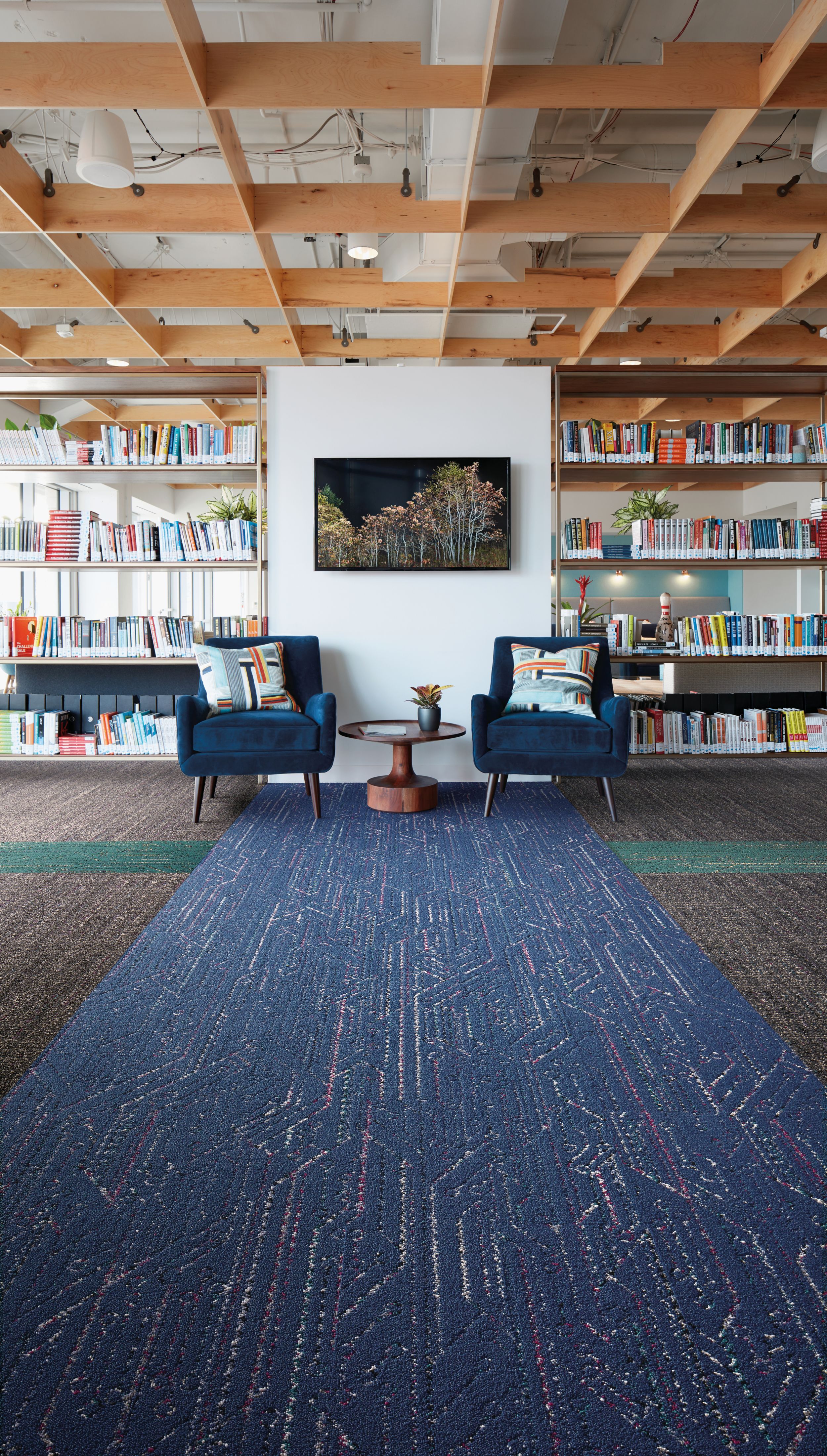 Interface Circuit Board and Static Lines plank carpet tile in design library with two chairs image number 4